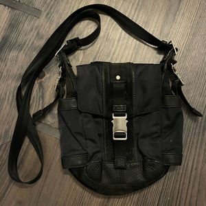 DKNY Black nylon, leather, suede crossbody early 2000s